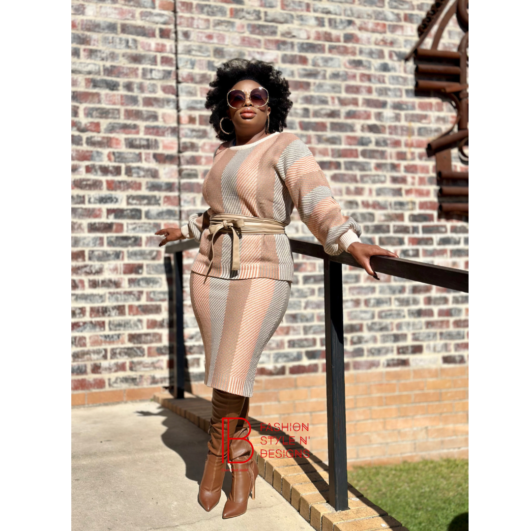 Striped Knitted Casual Set