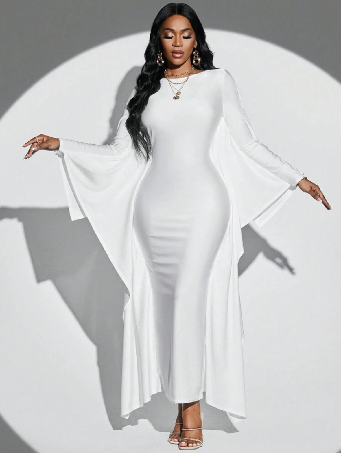 batwing dress maxi Batwing Sleeves Loose Printed Tied Waist V-Neck Evening Dresses Maxi Dresses