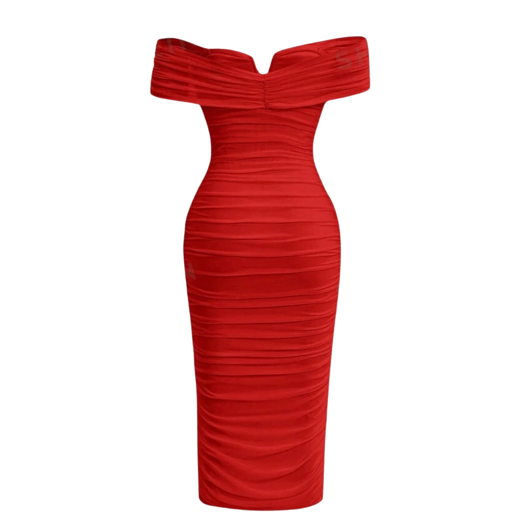 Ruched Red Rose Mermaid Dress