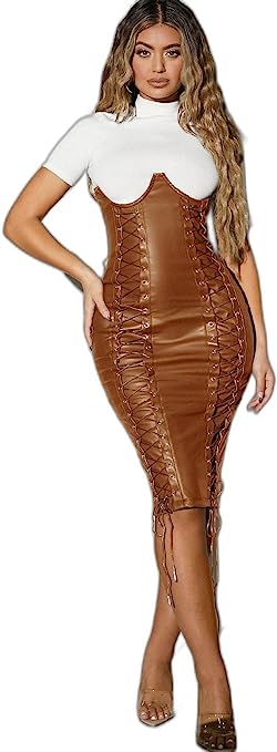 Corset Split-Lace PU Dress