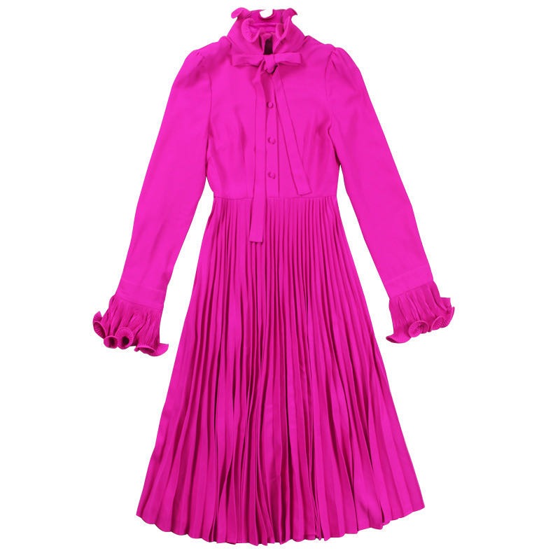Full Flare Sleeve Flabella Neck Bowknot Ruffle Dress