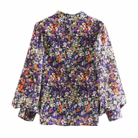 Floral Print Lantern Sleeve Blouse