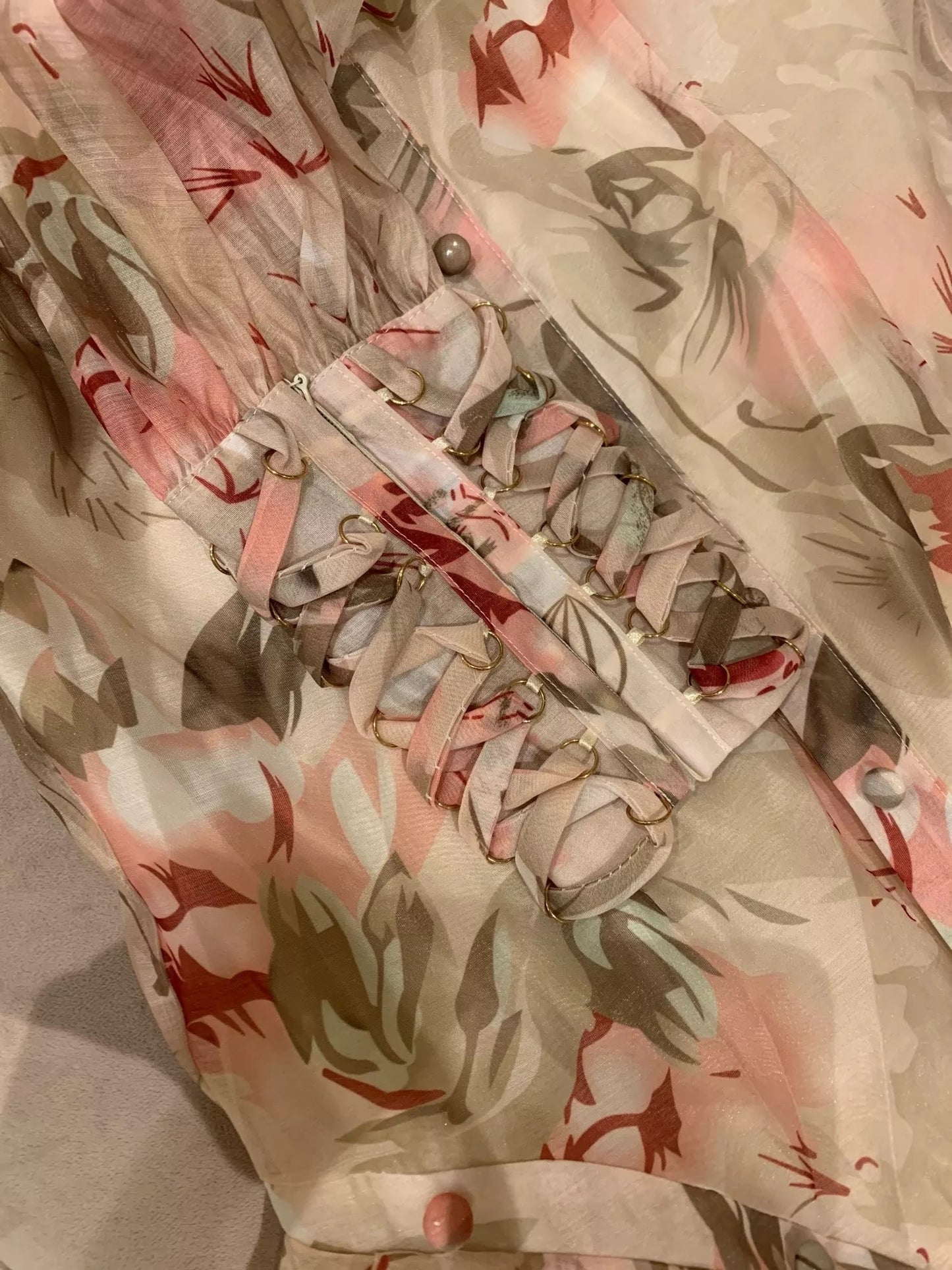 Floral Print Ball Gown Waist Vintage Dress
