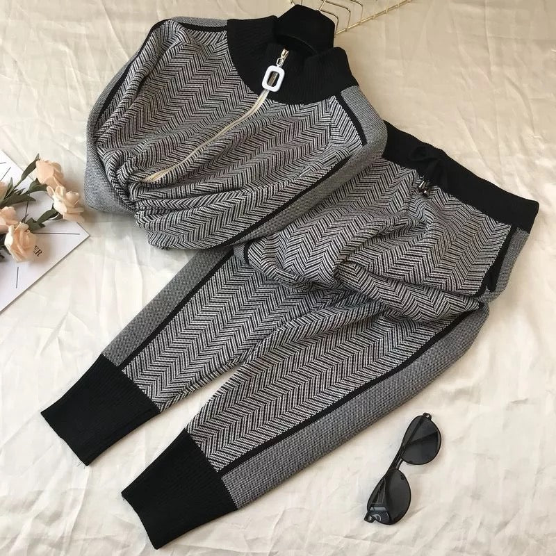 Zigzag Patchwork Knitted Tracksuit