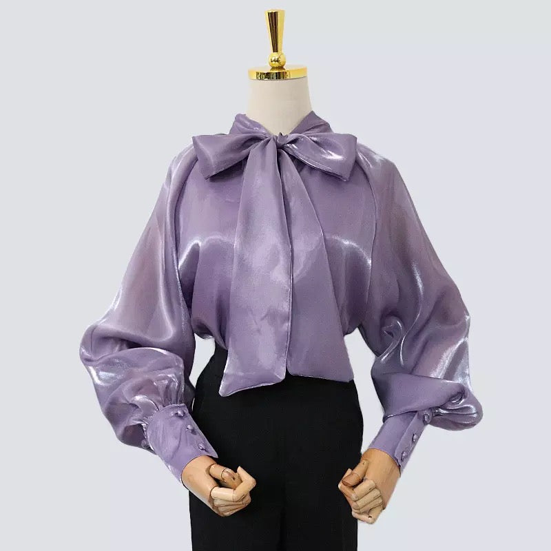 Glazed Bow-Tie Blouse