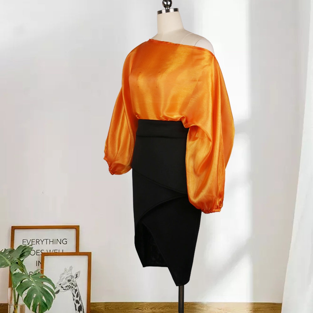 Sheer Sloping Puffy Blouse