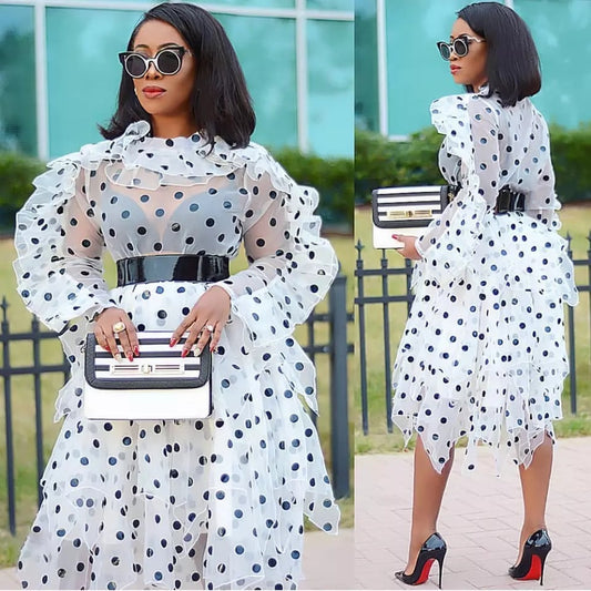 Polka Dot See-Thru Blouse-Skirt Set