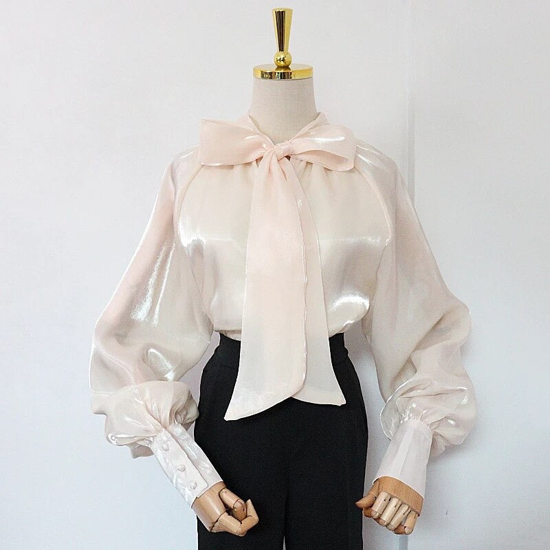 Glazed Bow-Tie Blouse