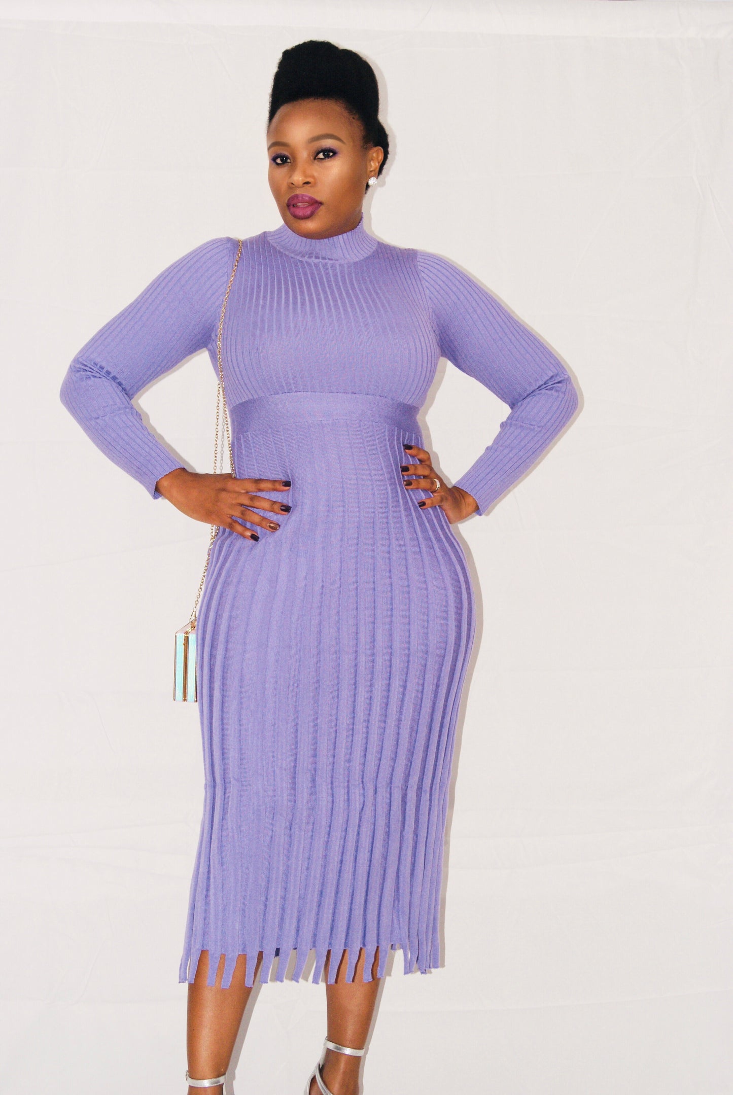 Long Sleeve Knit Pleated Dress