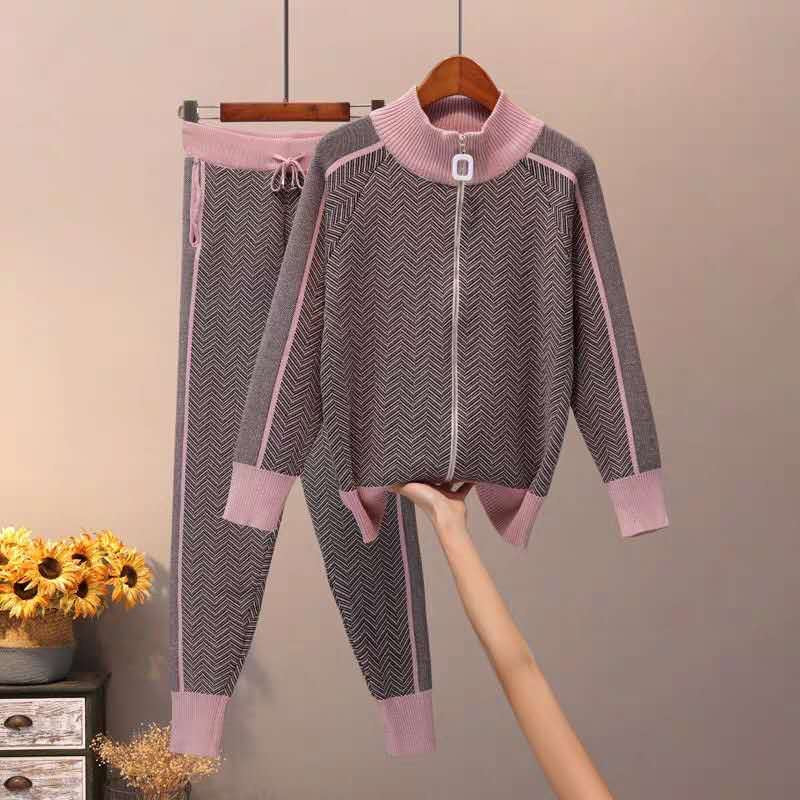 Zigzag Patchwork Knitted Tracksuit