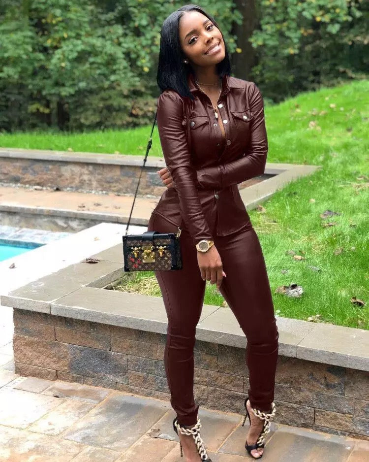 Streetwear PU Leather Set (Shirt + Trouser)