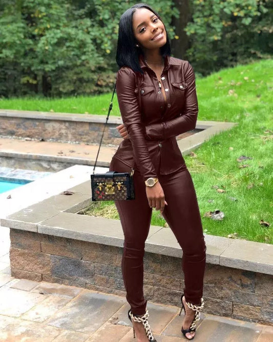 Streetwear PU Leather Set (Shirt + Trouser)