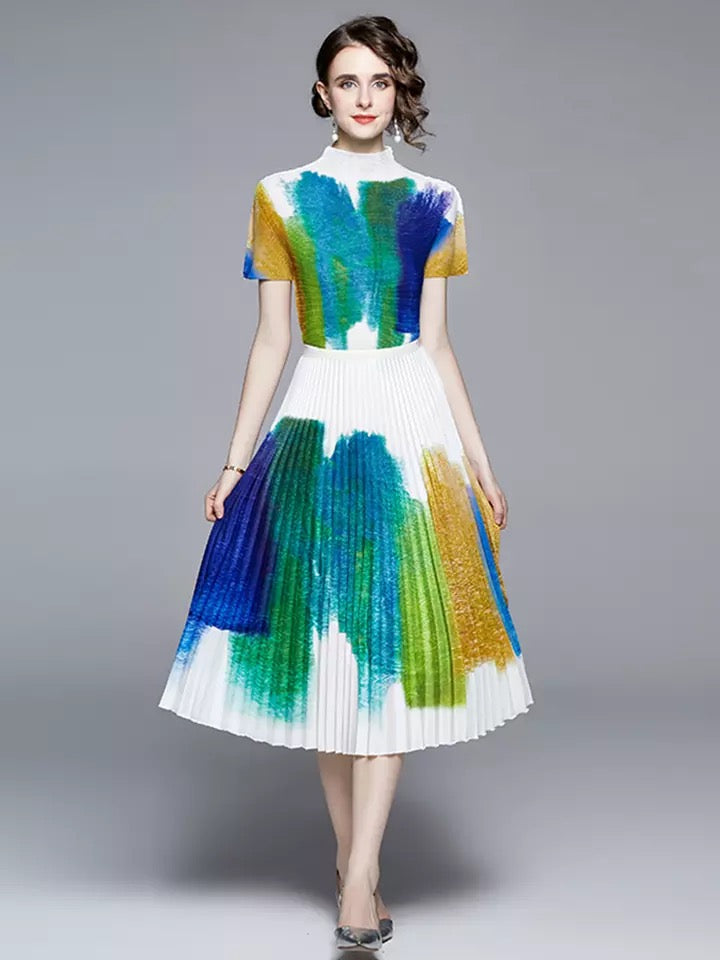 Ombre Print Pleated Set