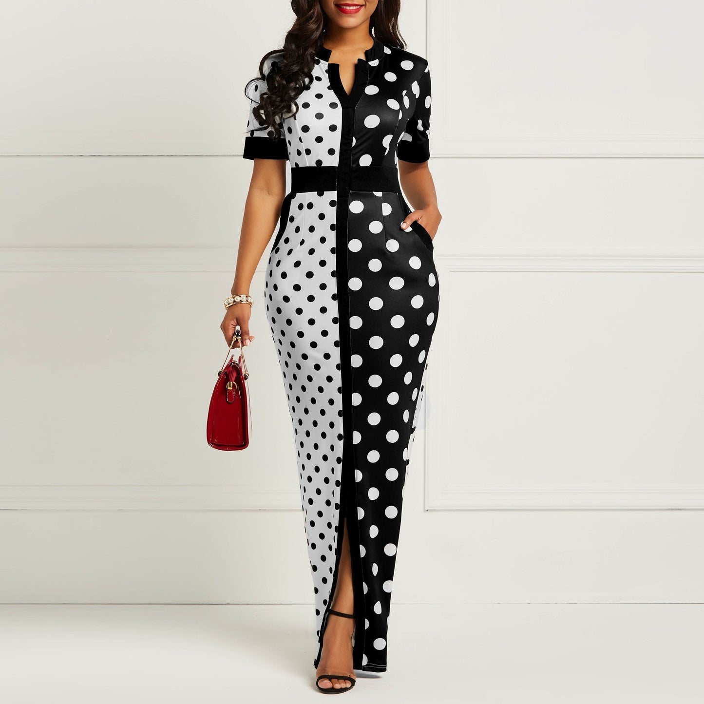 Wave Point Polka Dot Maxi Dress