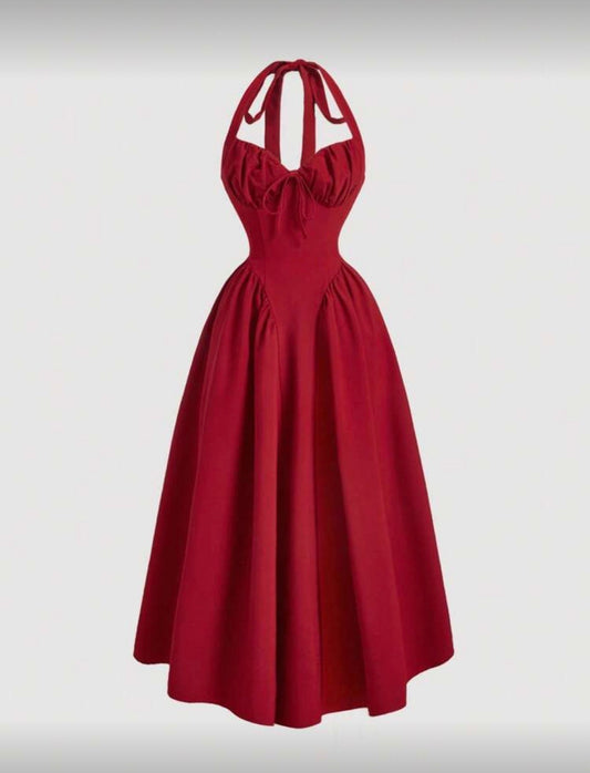 Ruby Fit-and-Flare Halter Dress