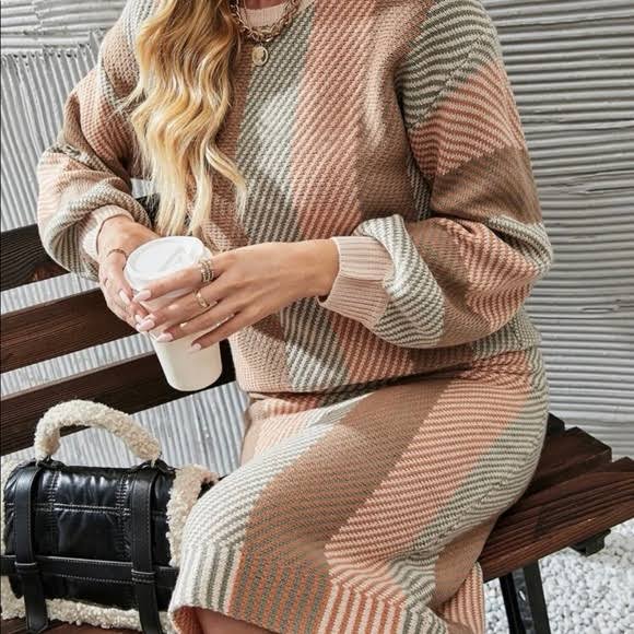 Striped Knitted Casual Set