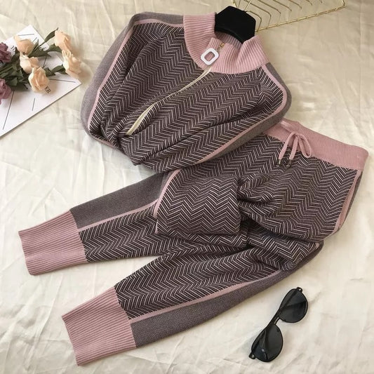 Zigzag Patchwork Knitted Tracksuit