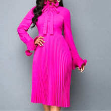 Load image into Gallery viewer, Full Flare Sleeve Flabella Neck Bowknot Ruffle Dress