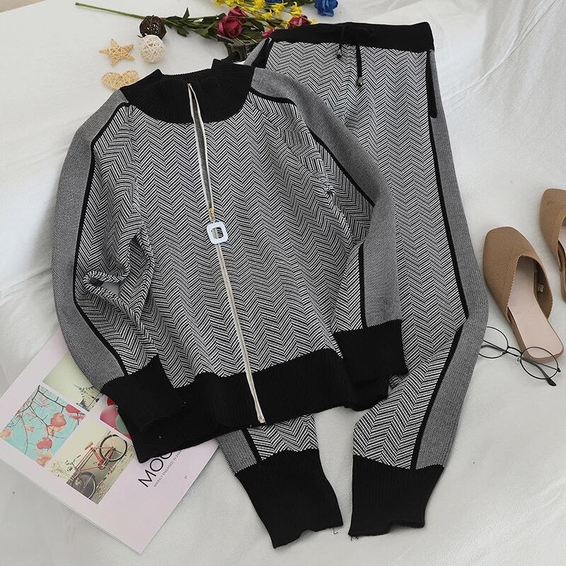 Zigzag Patchwork Knitted Tracksuit