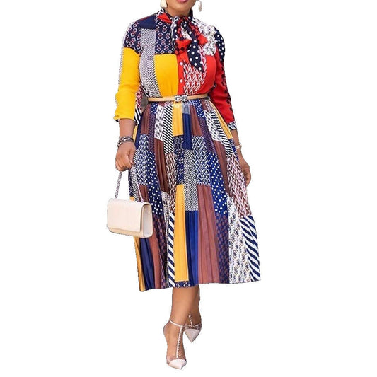 Long Sleeve Chiffon Midi Print Dress